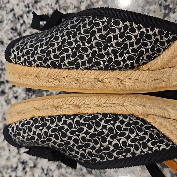 COACH MEGAN BLACK AND SILVER LOGO WEDGE ESPADRILLES. SIZE 10B. - Picture 8 of 16
